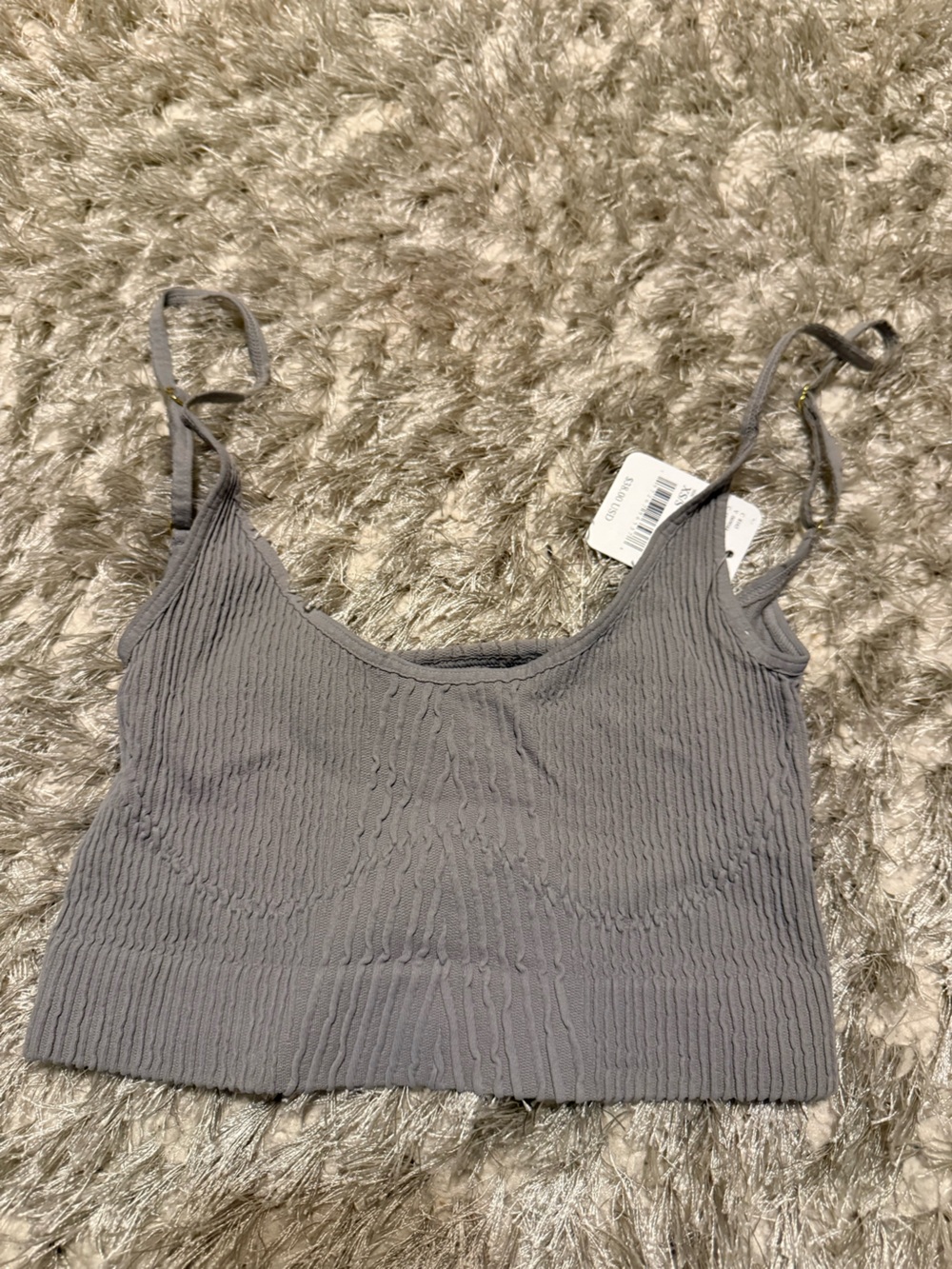 Free People Grey Textured Spaghetti Strap Cami